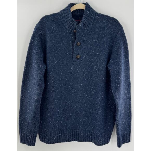 UNTUCKit Mens Navy Vangone Button Mock Neck Wool Sweater Lambswool Large - Picture 3 of 6